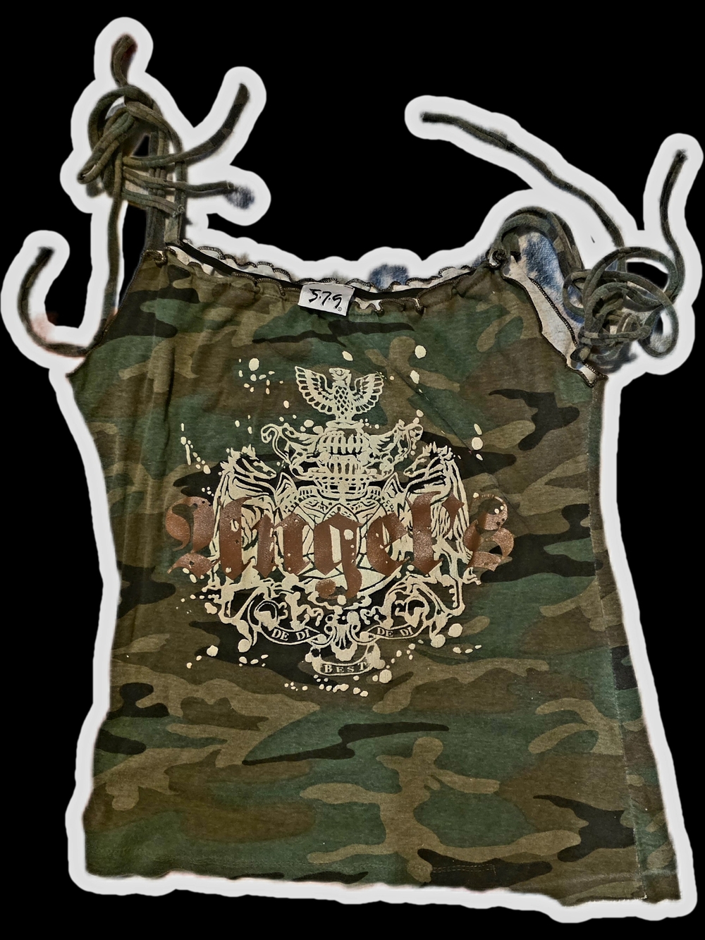 Vintage Y2K Grunge Authentic  5.7.9 Angels Camo Graphic  Tank Top - Tie Up Shoul